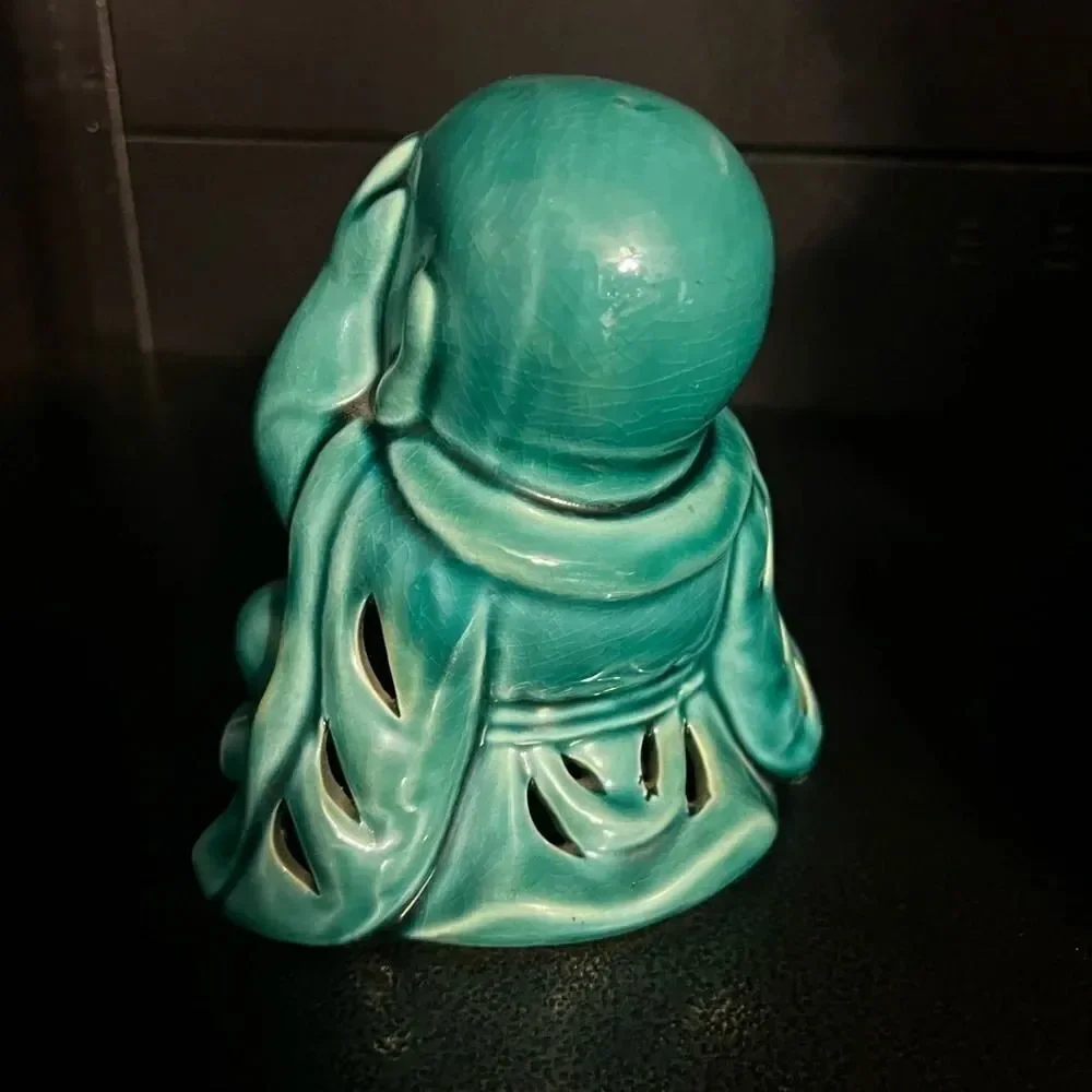 Vintage Green blue Buddha potpourri holder see no evil - Picture 5 of 8